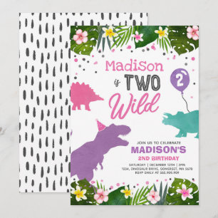 Dinosaur Birthday Invitation Two Wild Dinosaur Par