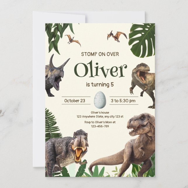 Dinosaur Birthday invitation, Wild Dinosaur Party  Invitation (Front)