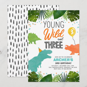 Dinosaur Birthday Invitation Wild Et Three Dino Pa