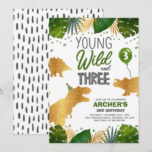 Dinosaur Birthday Invite Wild And Three Dino Party