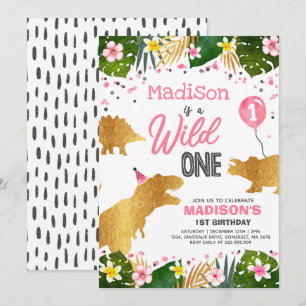 Dinosaur Birthday Invite Wild One Dinosaur Party