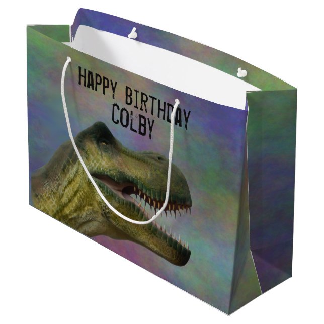 Dinosaur Birthday - Jurassic Tyrannosaurus Rex Large Gift Bag (Back Angled)