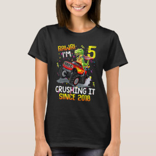 Dinosaur Birthday Monster Truck Rawr I'm 5 Crushin T-Shirt