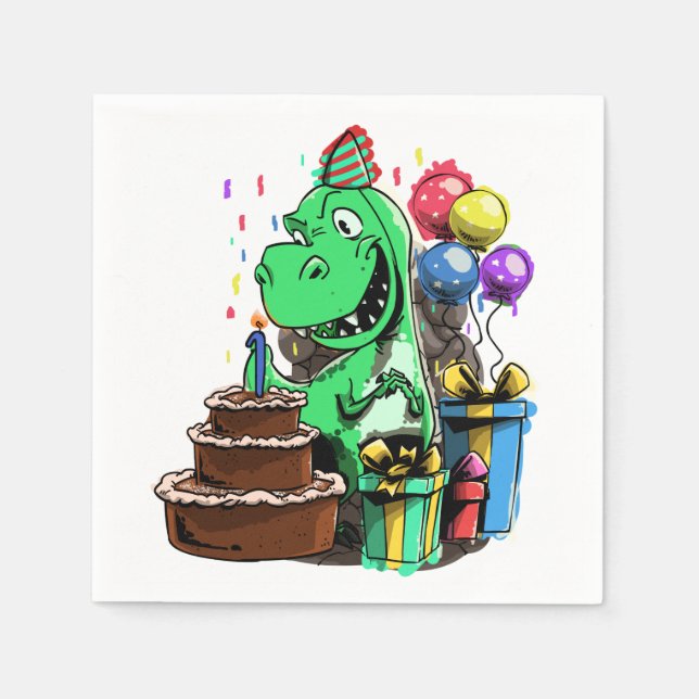 Dinosaur Birthday Party - 1 Year Old Tyrannosaurus Napkin (Front)
