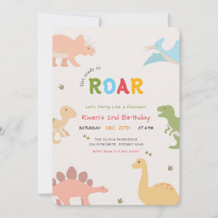 Dinosaur Birthday Party Baby Boy Girl 2nd Birthday Invitation