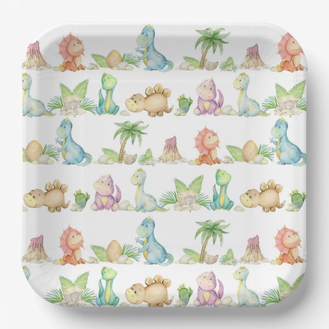 Dinosaur Birthday Party Baby Shower Paper Plate (Front)