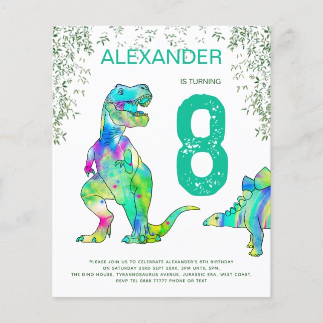 Dinosaur Birthday Party budget Flyer (Front)
