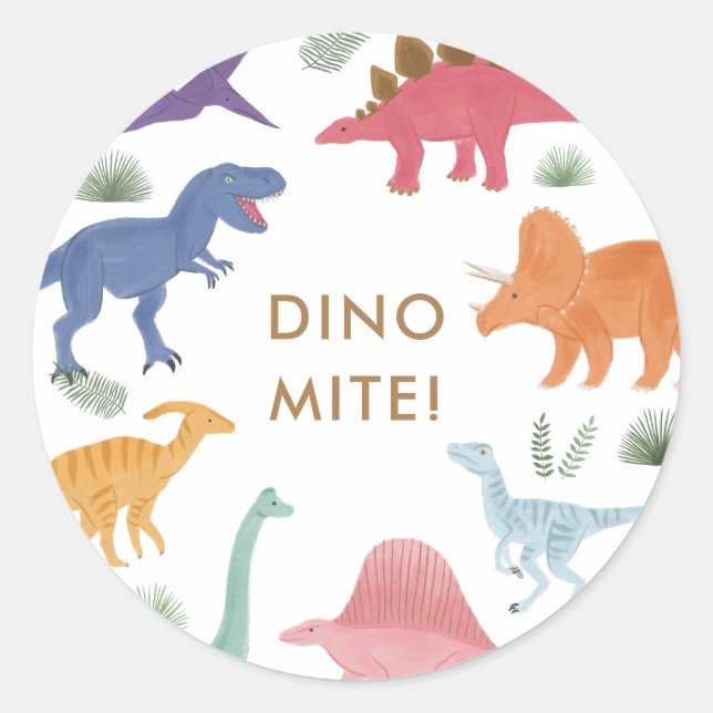 Dinosaur Birthday Party Classic Round Sticker (Front)