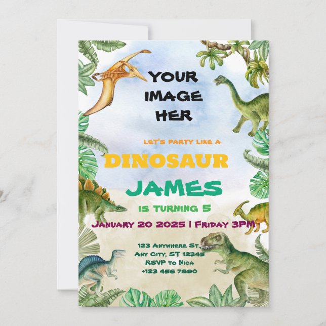  Dinosaur Birthday Party  Customizable Invitation  (Front)