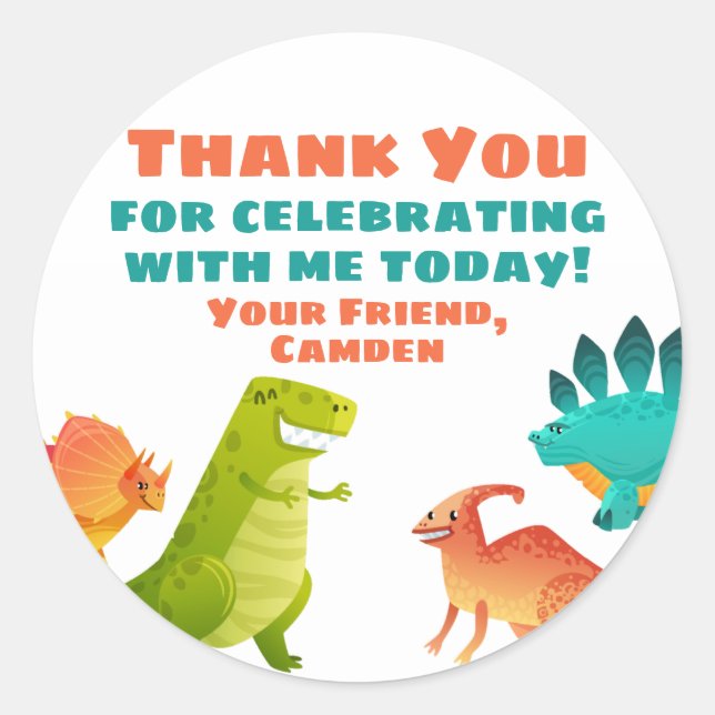 Dinosaur Birthday Party Favour Gift Sticker (Front)