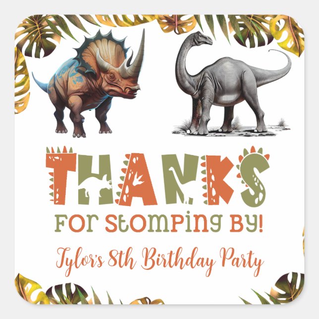 Dinosaur Birthday Party Favours Square Sticker (Front)