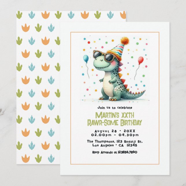 Dinosaur Birthday Party Invitation (Front/Back)