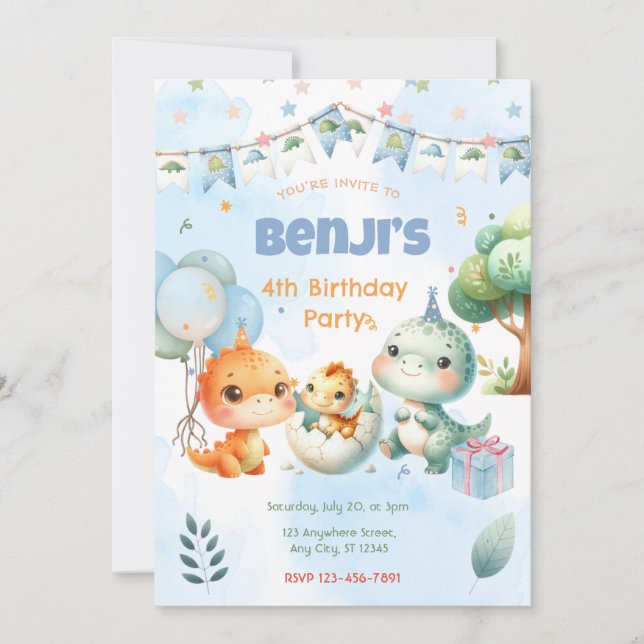 Dinosaur  Birthday Party Invitation (Front)