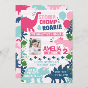 Dinosaur Birthday Party Invitation Invite