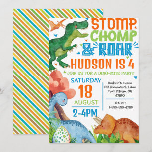 Dinosaur Birthday Party Invitation Personalized 