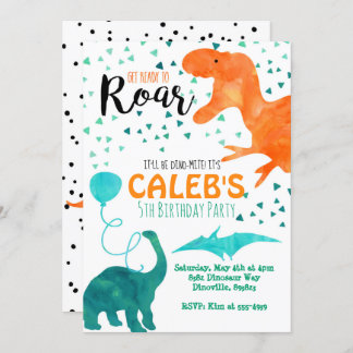 Dinosaur birthday party invitation watercolor