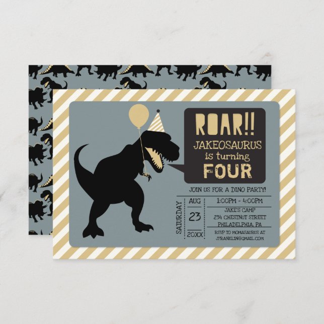 Dinosaur Birthday Party Invitations (Front/Back)