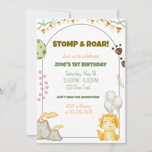 Dinosaur Birthday Party Invite (Front)