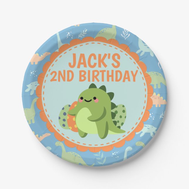 Dinosaur Birthday Party Paper Plates (Front)