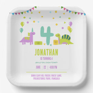 Dinosaur Birthday Party Pastel Dino Paper Plate