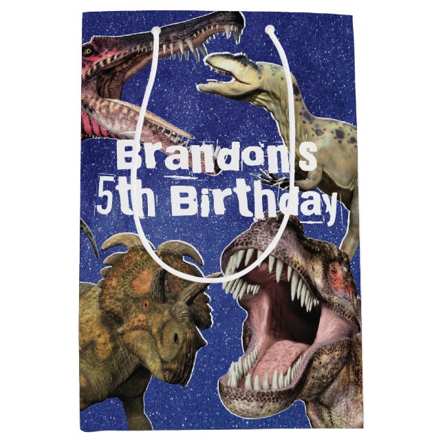 Dinosaur Birthday Party Personalized T-Rex Medium Gift Bag (Front)