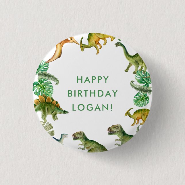Dinosaur Birthday Party Photo 1 Inch Round Button (Front)