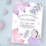 Dinosaur Birthday Party Pink Purple Invitation<br><div class="desc">Whimsical and unique dinosaur design for a very special celebration. Easily personalize the details and be sure to check out my full collection for more products.</div>