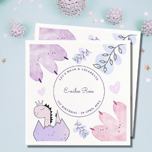 Dinosaur Birthday Party Pink Purple Napkin