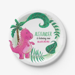 Dinosaur Birthday Party Pink Trex Dino Paper Plate
