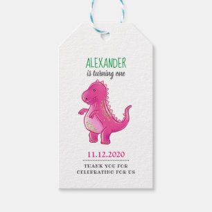 Dinosaur Birthday Party   Pink Trex Dino Thank You Gift Tags
