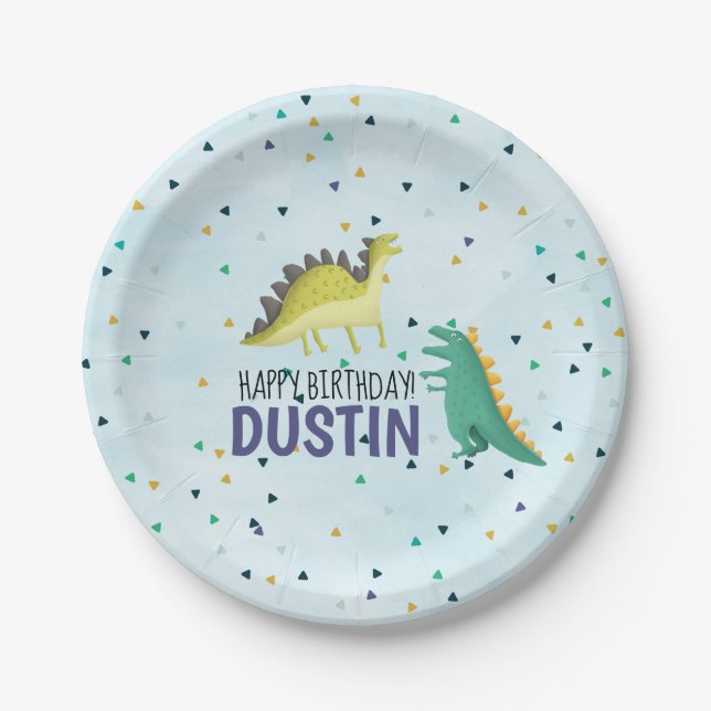 Dinosaur Birthday Party Plate Blue (Front)