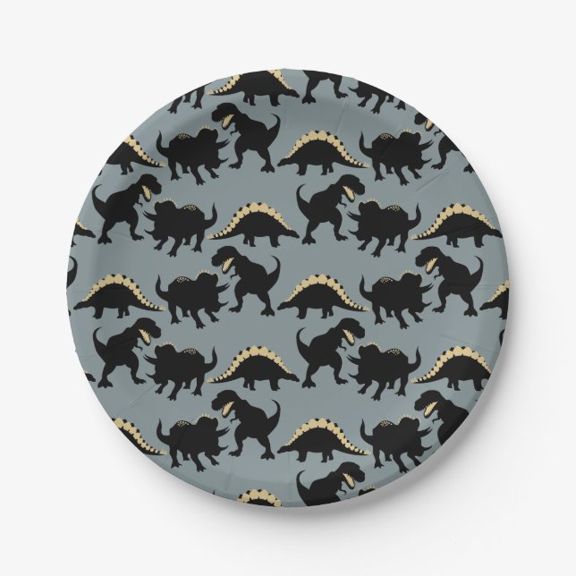 Dinosaur Birthday Party Plates Gold (Front)
