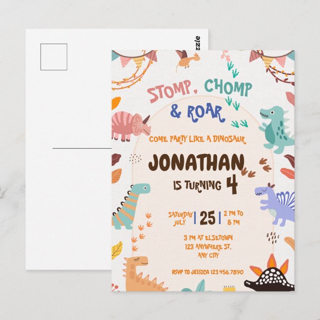 Dinosaur Birthday Party Postcard (Front/Back)