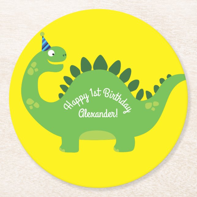 Dinosaur Birthday PArty Round Paper Coaster (Front)