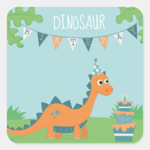 Dinosaur birthday party square sticker