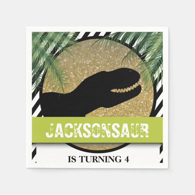 Dinosaur Birthday Party Striped Napkin (Front)