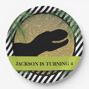 Dinosaur Birthday Party Striped Paper Plate