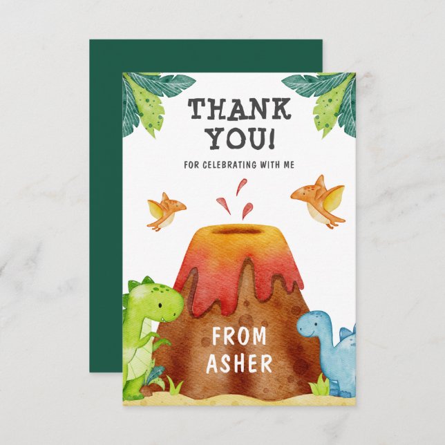 Dinosaur Birthday Party Thank You Card (Front/Back)