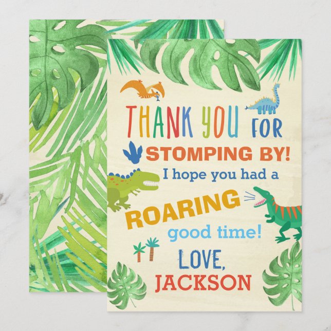 Dinosaur Birthday Party Thank You Cards (Front/Back)