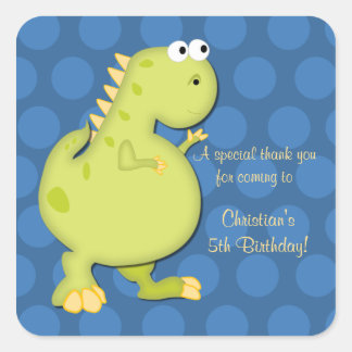 Dinosaur Birthday Party Thank You Stickers-blue Square Sticker