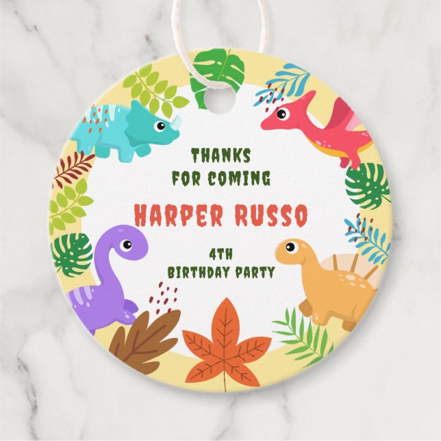 Dinosaur birthday party themed  favour tags (Front)