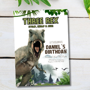 Dinosaur Birthday Party Three Rex Dino Jungle Invitation