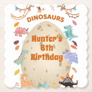 Dinosaur Birthday Party with Giant Dino Egg Paper Coaster