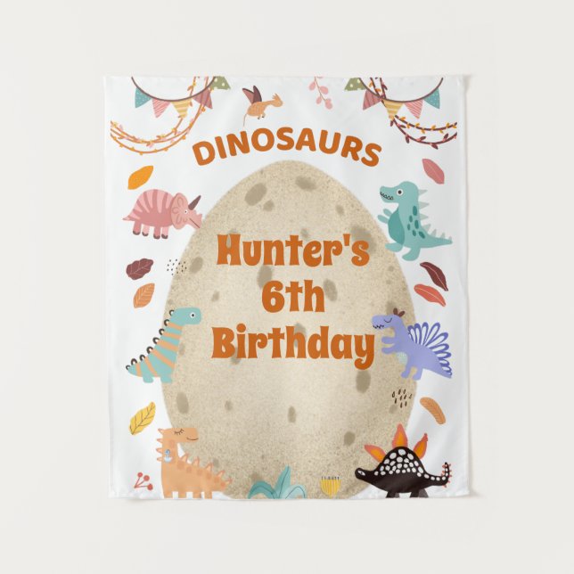 Dinosaur Birthday Party with Giant Dino Egg   Tapestry (Front)