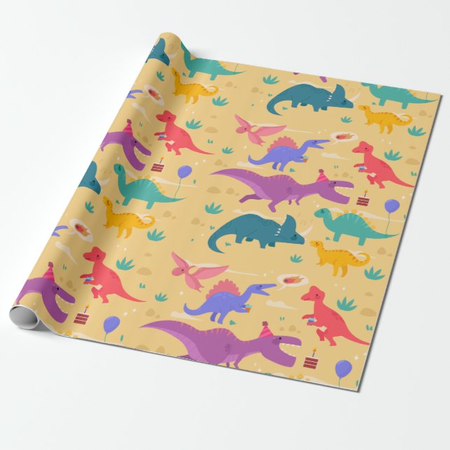 Dinosaur Birthday Party Wrapping Paper (Unrolled)