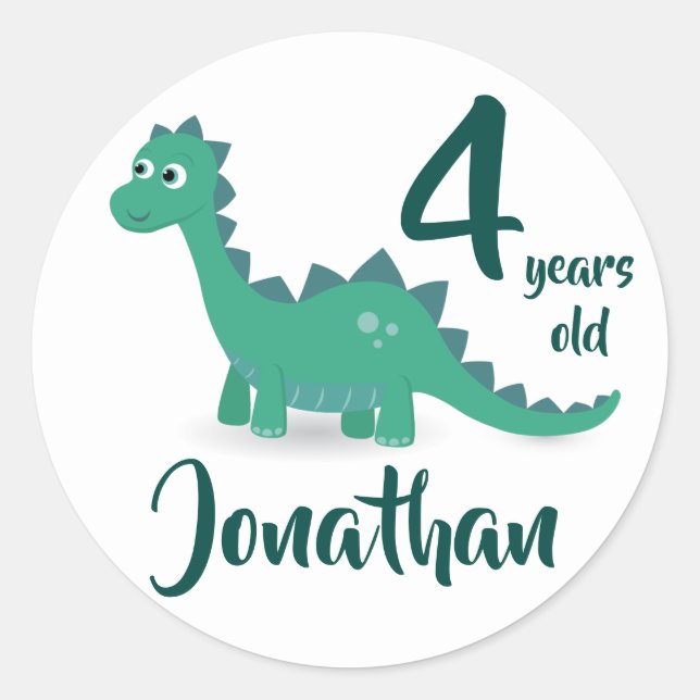Dinosaur birthday personalized stickers. classic round sticker (Front)