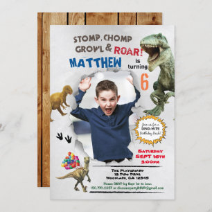 Dinosaur birthday photo invitation rustic