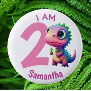 Dinosaur birthday Pink 2 Inch Round Button
