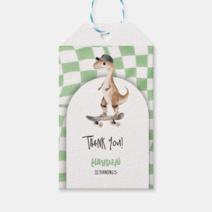 Dinosaur Birthday Retro T Rex Chequered Gift Tags