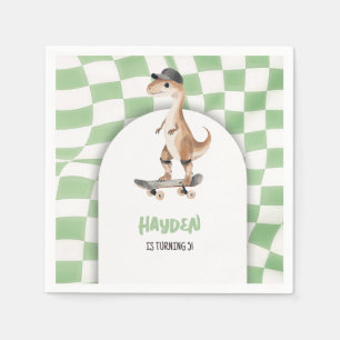 Dinosaur Birthday Retro T Rex Chequered Napkin